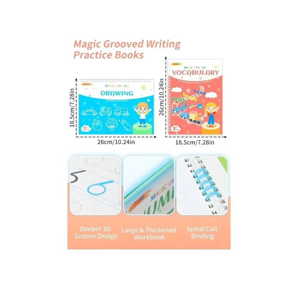 Magic Grooved Writing Practice Reusable Handwriting Workbooks Disappearing Ink